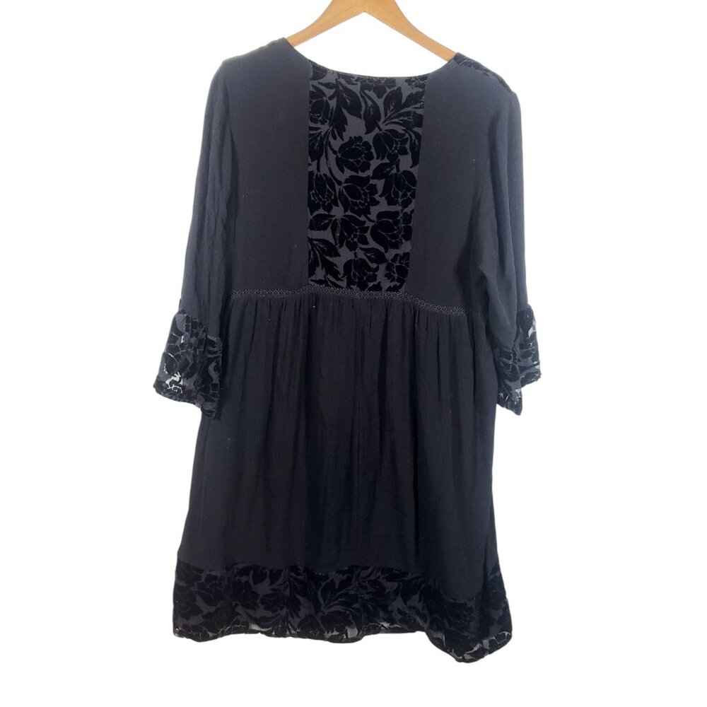 Knox Rose Women XL Black Embroidered Midi Dress Long Sleeve Gothic Dark Academia - Picture 5 of 9